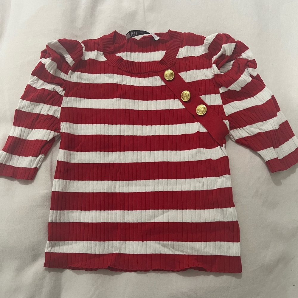 Zara Ribbed Top with Gold Buttons